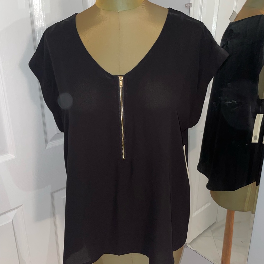 Black Blouse with Gold External Zipper